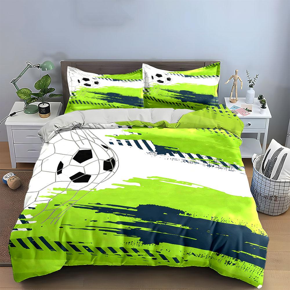Soccer-Themed Decor Set For Sports Lovers Kid'S And Adults' Bedroom Decor, Exquisite Three-Piece Bedding Set Gift