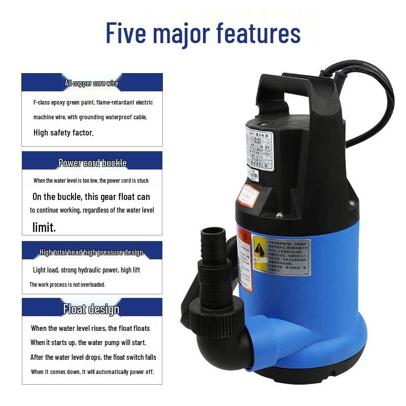 Lingxiao Automatic Corrosion-Resistant Submersible Pump with Float Switch for Fish Ponds, Pools, and Sewage.