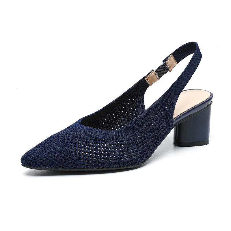 Bestseller Neue Sommer Spitz High Heels Damen Sandalen 2024 Mode Gestrickt Atmungsaktiv Rutschfeste Gummisohle Slingback Pumps