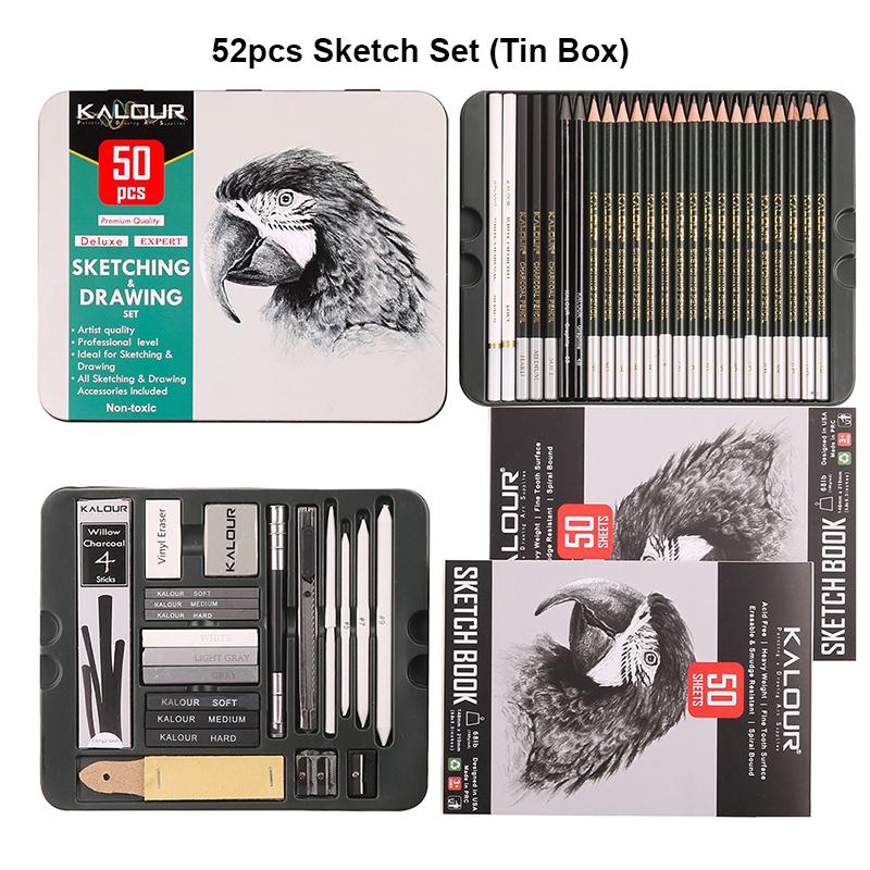 KALOUR Pro Schetspotlood Set IJzeren Doos of Nylon Tas, Hoge Kwaliteit School Nuttige Tekenkit voor Volwassenen Tieners Kunstenaars Beginners