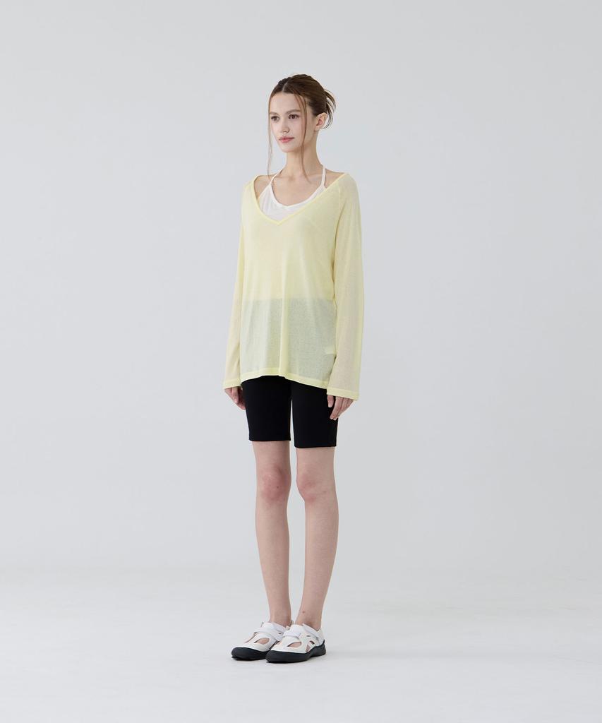 Une Ease Deep V-Neck Long Sleeve T-Shirt_Lemon