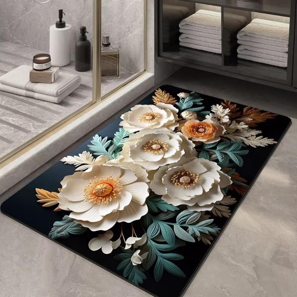 Diatom Printing Bathroom Thickening Mat Bath Non-slip Carpets In Wash Basin Bathtub Side Floor Rug Shower Room Doormat Memory Foam 3D Pad