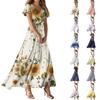 Women's Summer Casual Fashion Print Color Dresses V-Neck Short Sleeve Dresses