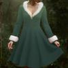 Women's Casual V-neck Christmas Print Plush Long-Sleeve Casual Dress