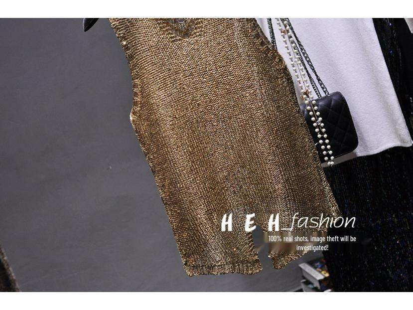 Spring/Summer 2020 Sequin Cutout Sleeveless Tank Top