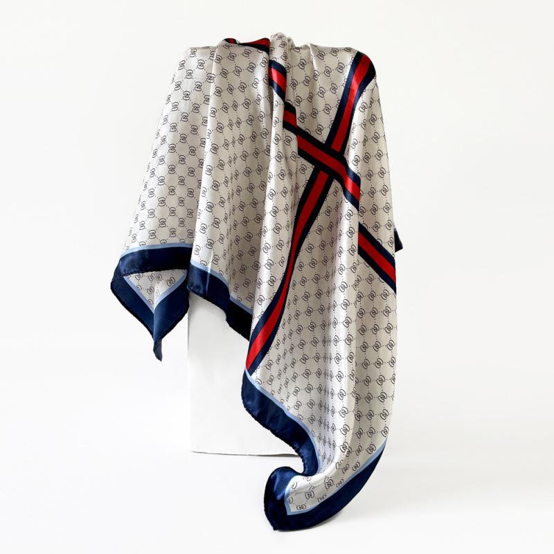 Eșarfă Nouă de Mătase 90cm Eșarfă Damă Tip Wrap Eșarfă cu Imprimeu Litere Eșarfă Satinată Mare Pătrată Șal