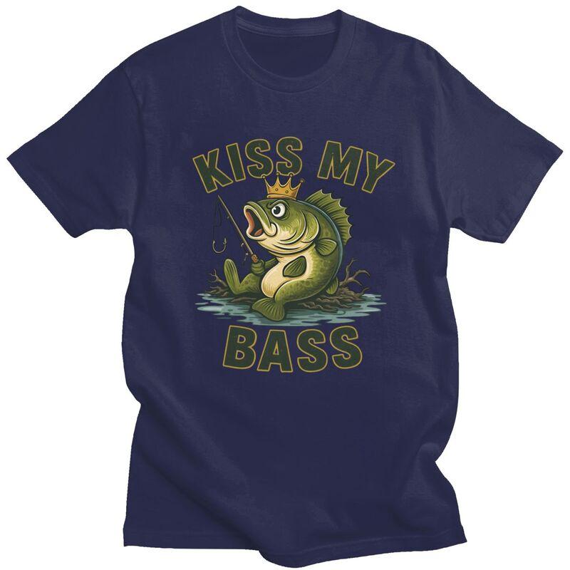 

Kiss My Bass Tshirts for Men Short Sleeves T Shirt Cool Angler Fishing Lover Tshirts Pure Cotton Tees Valentines Day Gift 4XL