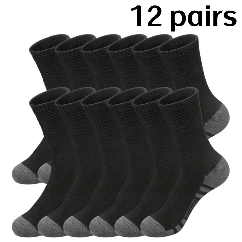 12 Pairs Of Men'S Thick And Warm Stockings - Thick Sole Cushioning For Winter And All Season Wear, Black And Gray Striped Sports