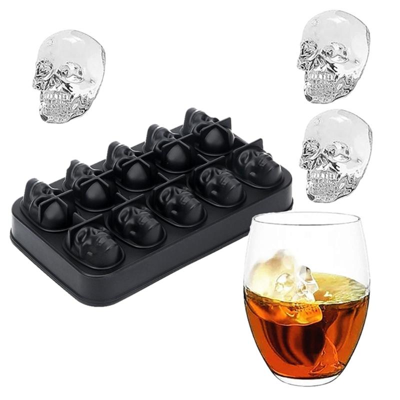 10 Hole Skull Shape Ice Tray Food Grade Silicone Ice Maker Mold Reusable Ice Maker for Cocktails, Whiskeys, Soups