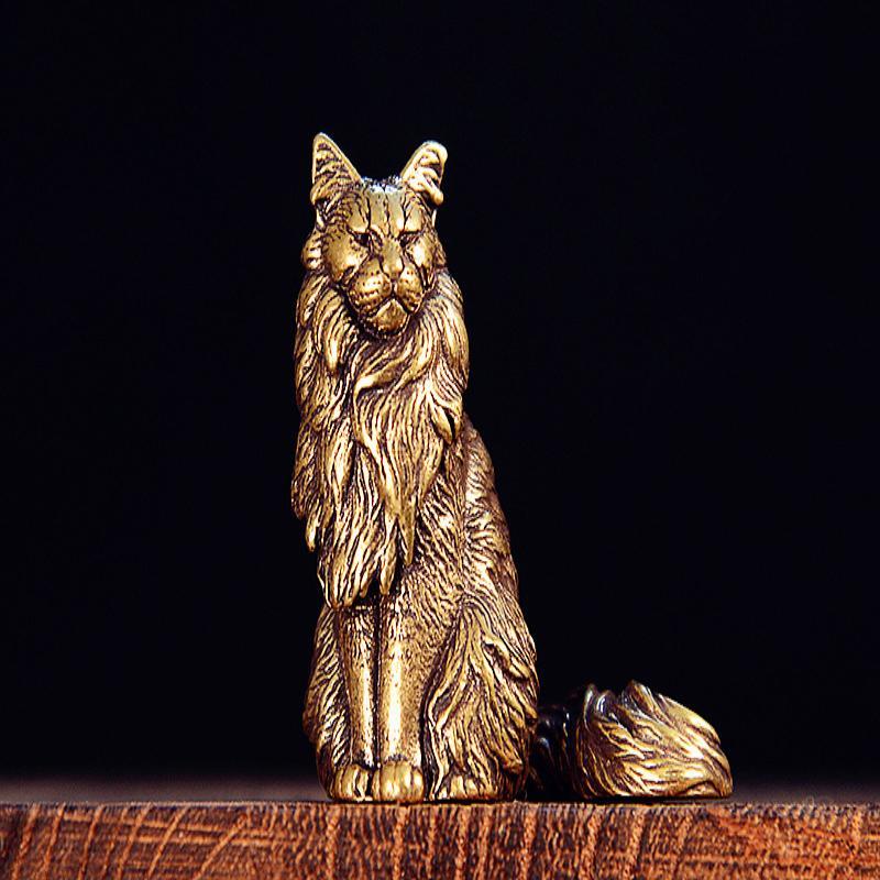 Maine Coon Miniatures Figurines Brass Animal Cat Small Statue Desktop Ornaments Vintage Home Decorations Crafts Accessories