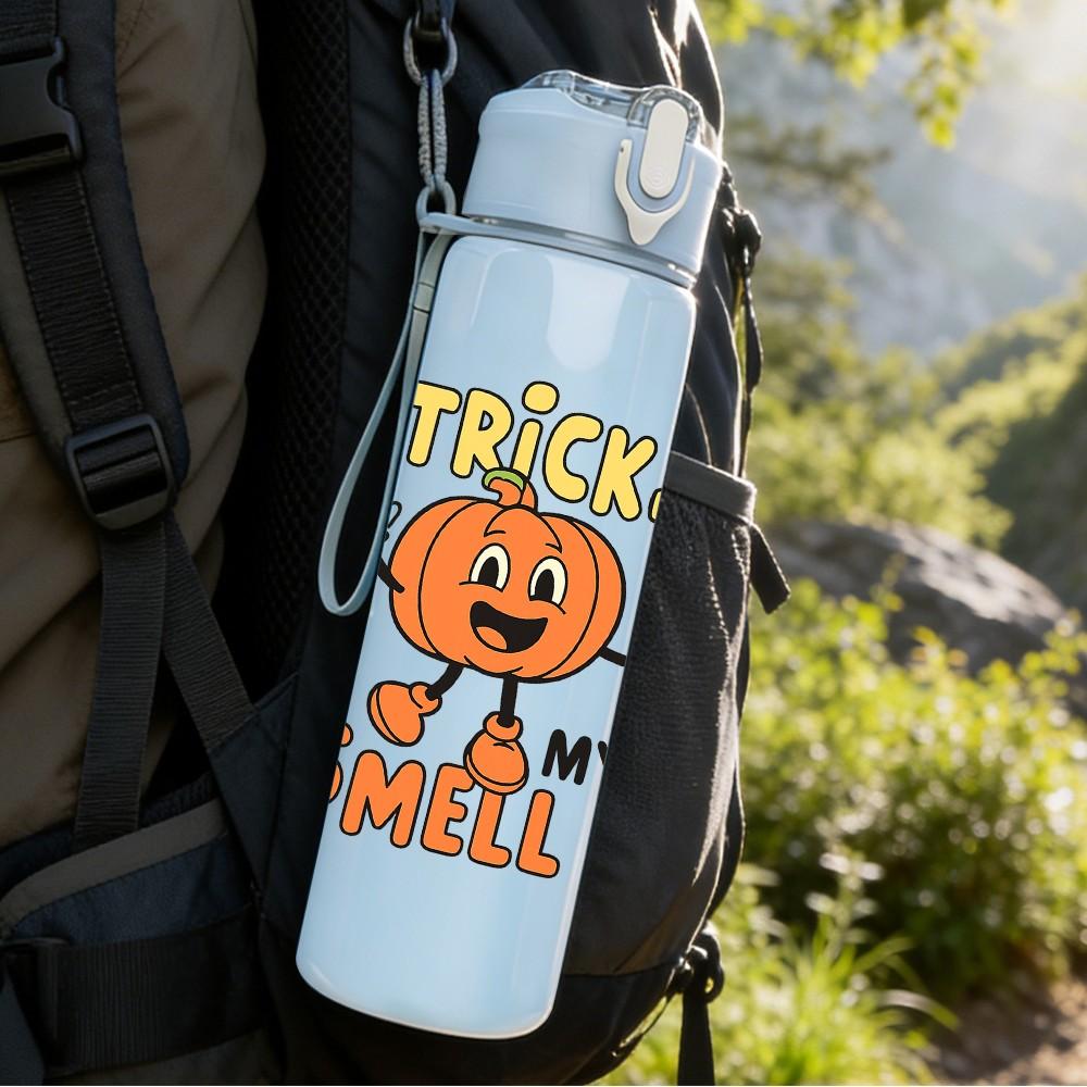 1PC Pumpkin Trick Treat Cartoon 750ml Color Plastic Sports Water Bottle Leakproof Flip Straw Lid Suitable for Sports Office Home Use