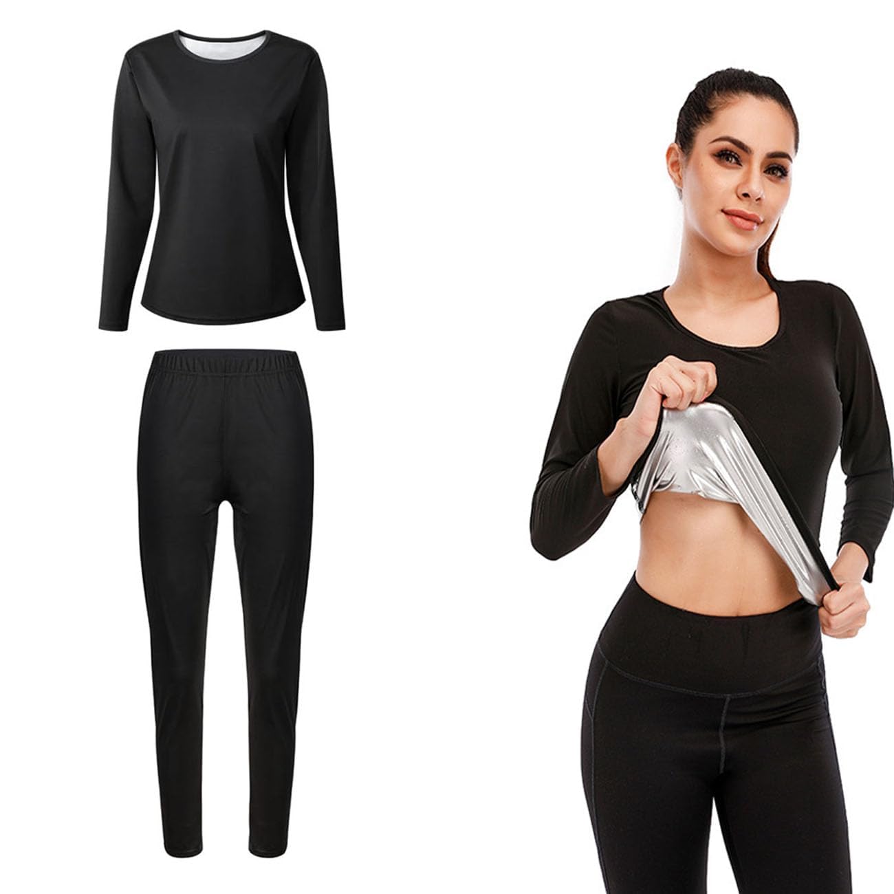 

Catwo Sauna Powerful Sweat Weight Fat Top and Bottom Running Strength Size 2XL Women s Suit, Odorless, Inducing, Loss, Walking, Burning, Set, Wear, чорний