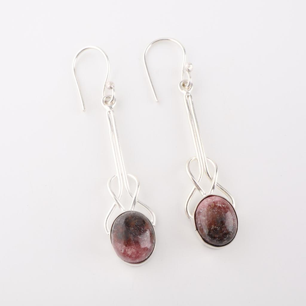 Black Rhodonite Gemstone 925 Sterling Silver Jewelry Handmade Earrings 1.76" EE-171-31