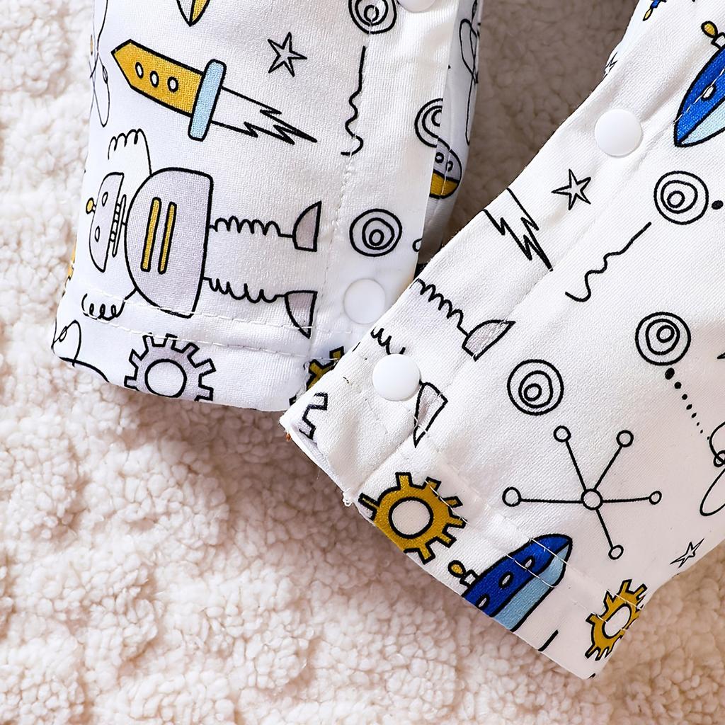 Baby Junge Roboter Cartoon Muster Druck Strampler Langarm Einteiler Jumpsuit