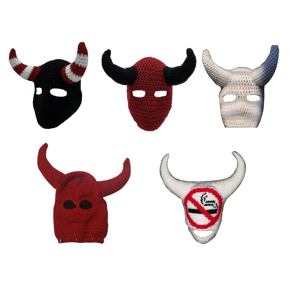 Devil Horn Winter Hat for Adult Handwoven Balaclava Cap Novelty Party Hat for Girl Boys Knit Mask Hat Cool Accessories