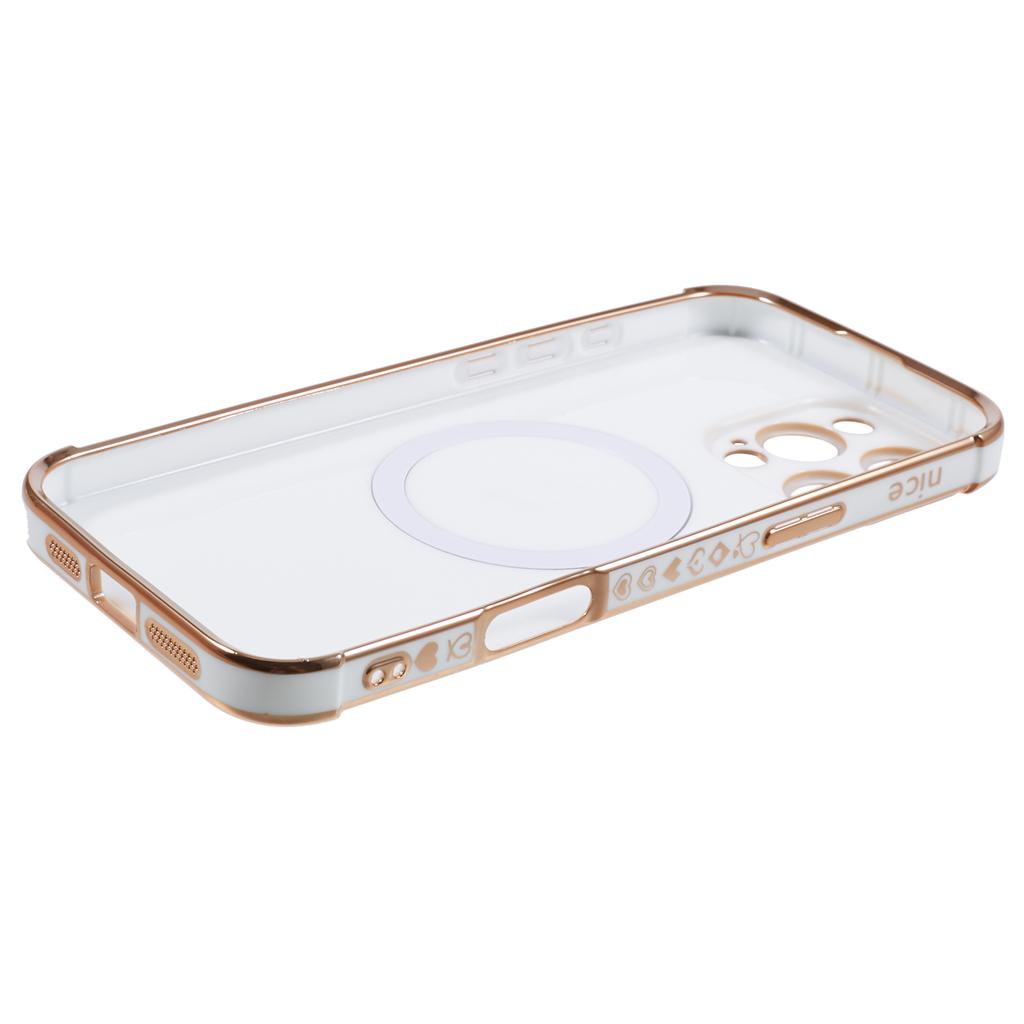 For iPhone 16 Pro Max Case Compatible with MagSafe Electroplated Love Hearts TPU Phone Cover with Chain Strap
