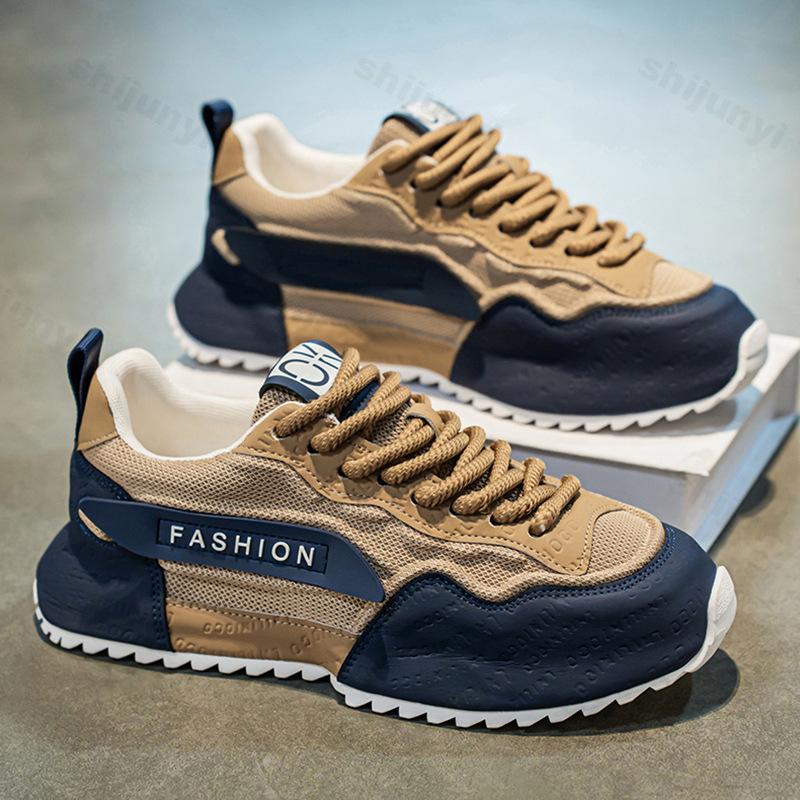 Fashion Men's Shoes 2025 Spring Fashion Trend Mesh Breathable Color Blocked Thick Sole Height Increasing Casual Versatile Sport Sneakers
