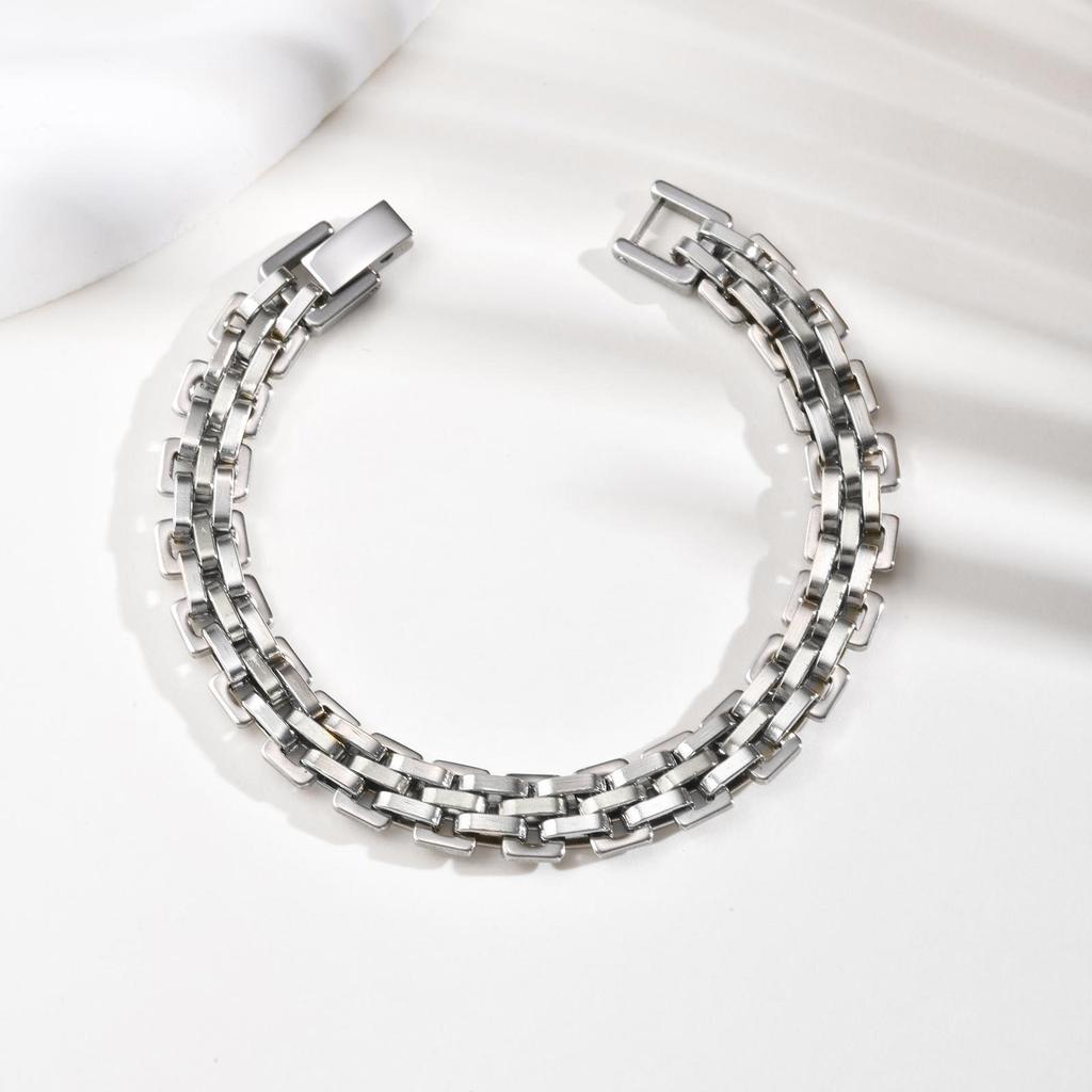 Watchband Statement Chain Bracelet for Women, Bold Strap Chain Bracelets, Stainless Steel Links Wristband