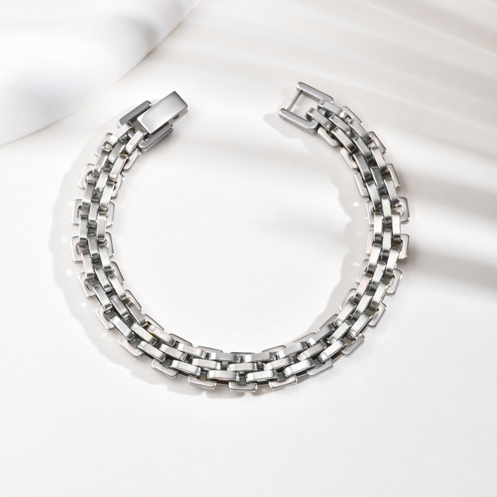 

Watchband Statement Chain Bracelet for Women, Bold Strap Chain Bracelets, Stainless Steel Links Wristband