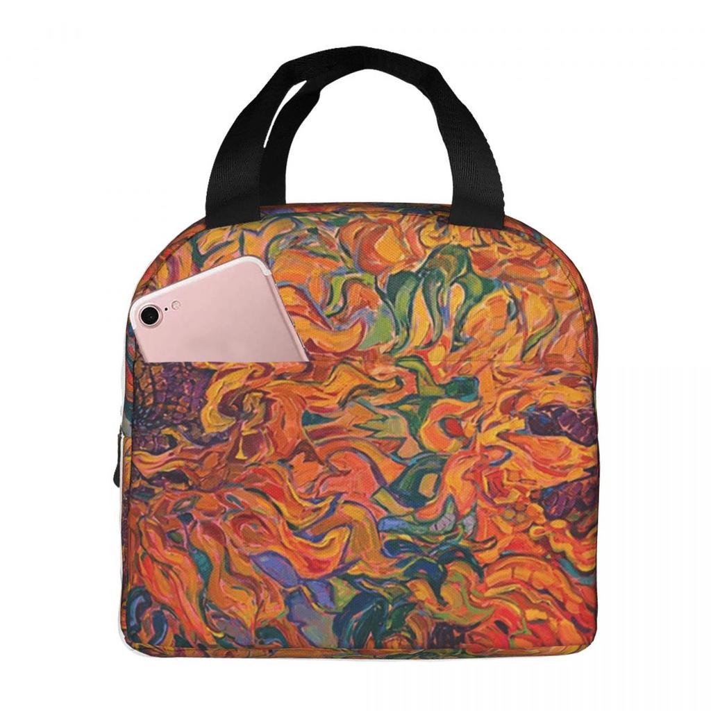 Vibrant Sunflower Vintage Oil Painting Insulated Lunch Bag for Women Children Portable Food Boxes Thermal Lunch Box Tote