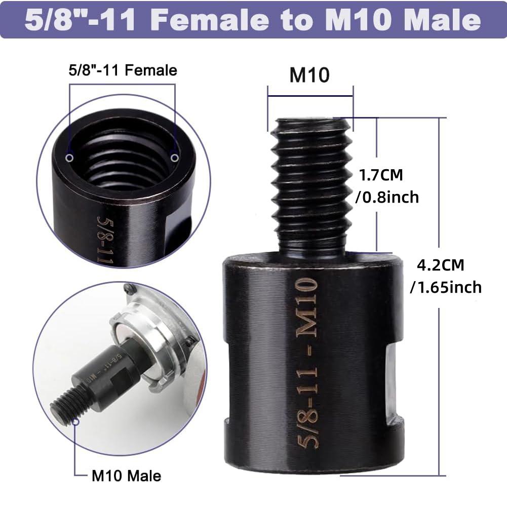 2pcs Metal Thread Adapter Set,5/8"-11 Female To M14/M10 Male,Drill Bit Polisher Interface Connector,No Electricity Required