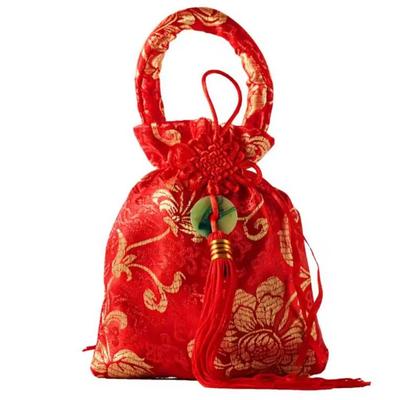 Chinese Style Canvas Flower Drawstring Bag Large Capacity Korean Style Festive Sugar Bag Jewerly Packing Bag Wedding Candy Bag