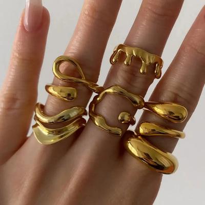 Uworld Modischer offener Ring aus Edelstahl, wasserdicht, Persönlichkeits-Charms, PVD, echtes Gold, 18 Karat vergoldet, trendiger Schmuck für Frauen