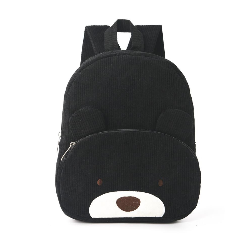 

New Corduroy Polyester Bear Shoulders Bag Beige Black Large Capacity Versatile Backpack Washable School Bag Men Women чёрный