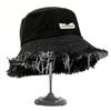 1 solid color worn-out bucket cap with letter logo decoration, vintage neutral sunscreen bucket cap, suitable for daily wear