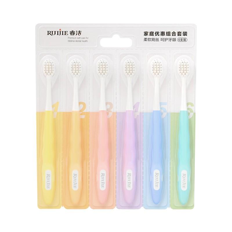 

6 штук/-кольорова Цукерково-кольорова Макарон Доросла Висококласна Зубна щітка з м якою щетиною з круглим отвором, Сімейний набір Ruijie Знімний білий