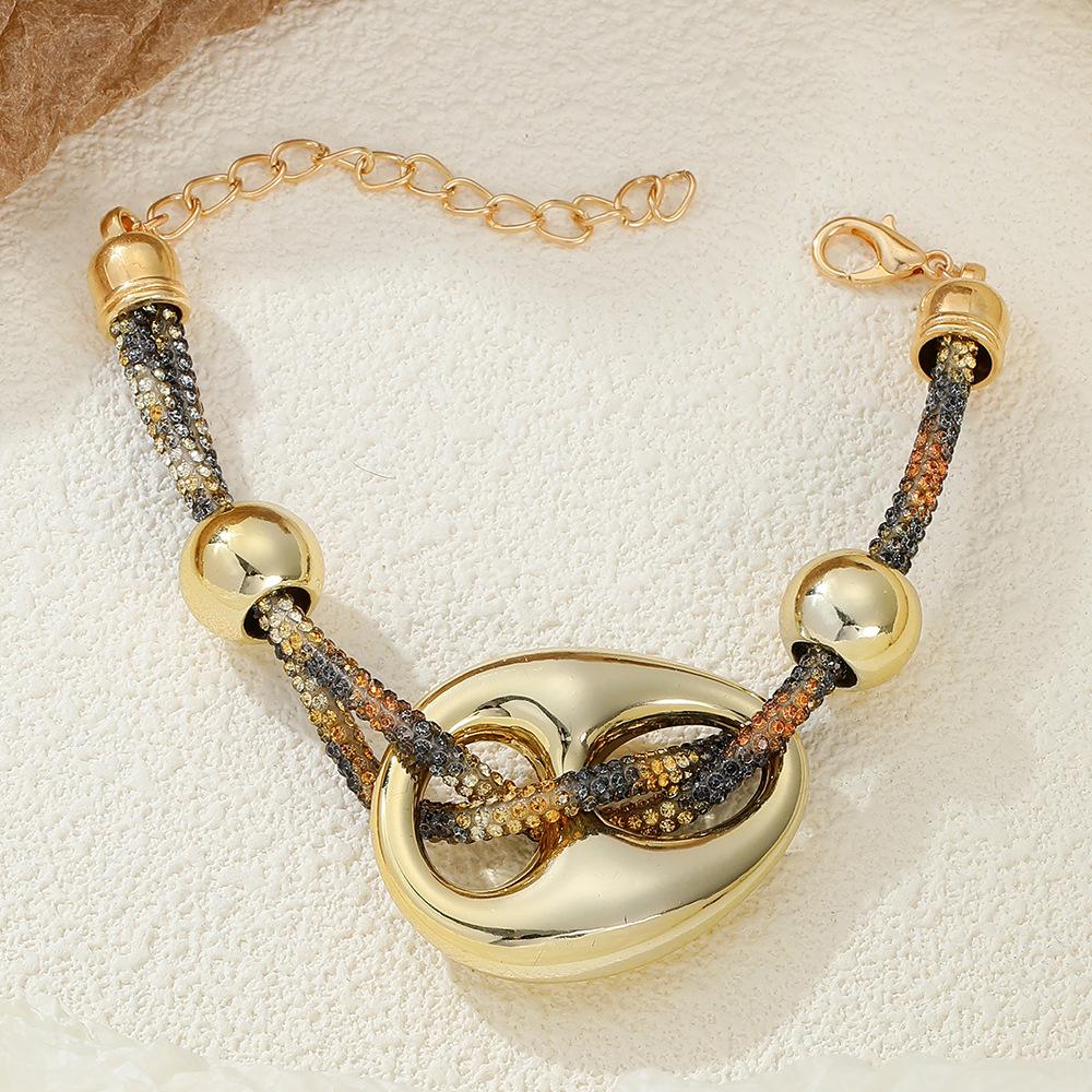 Rhinestone Love Irregular Multi-Layer Collarbone Chain Bracelet, Leopard Print High-End Metal Style Fashion Jewelry Women
