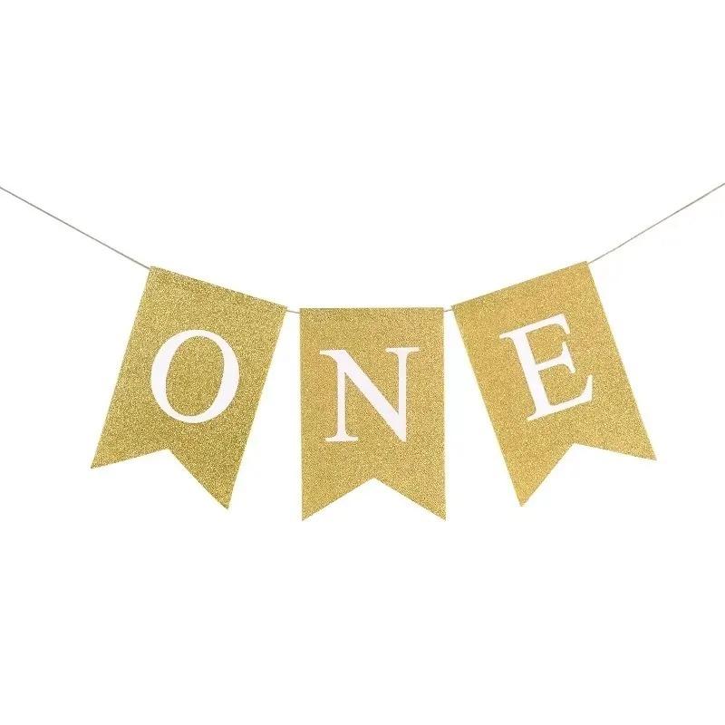 First Birthday Banner with ONE Text Garland Style Decoration for Infant Boys and Girls Perfect As Party Decor Memorial Keepsake
