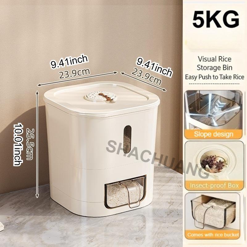 

5kg/10kg High Capacity Automatic for Rice Dispenser with Cup,Moisture-proof and Sealed Rice Storage Container,Kitchen Essentials