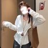 2025 Autumn Women's Korean Style Crochet Cutout Long Sleeve Blouse with Drawstring Detail
