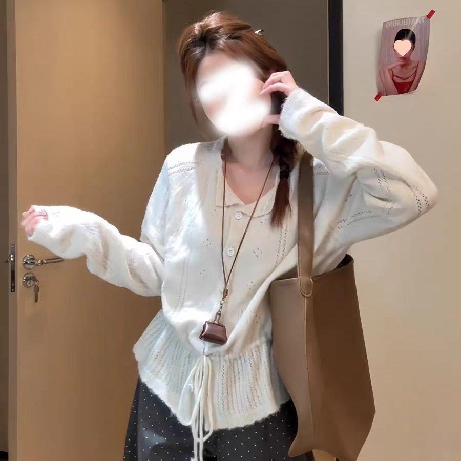 

Женская блузка крючком с вырезами и длинным рукавом в корейском стиле на осень 2025 года с деталью в виде кулиски M for 98-107 Jin