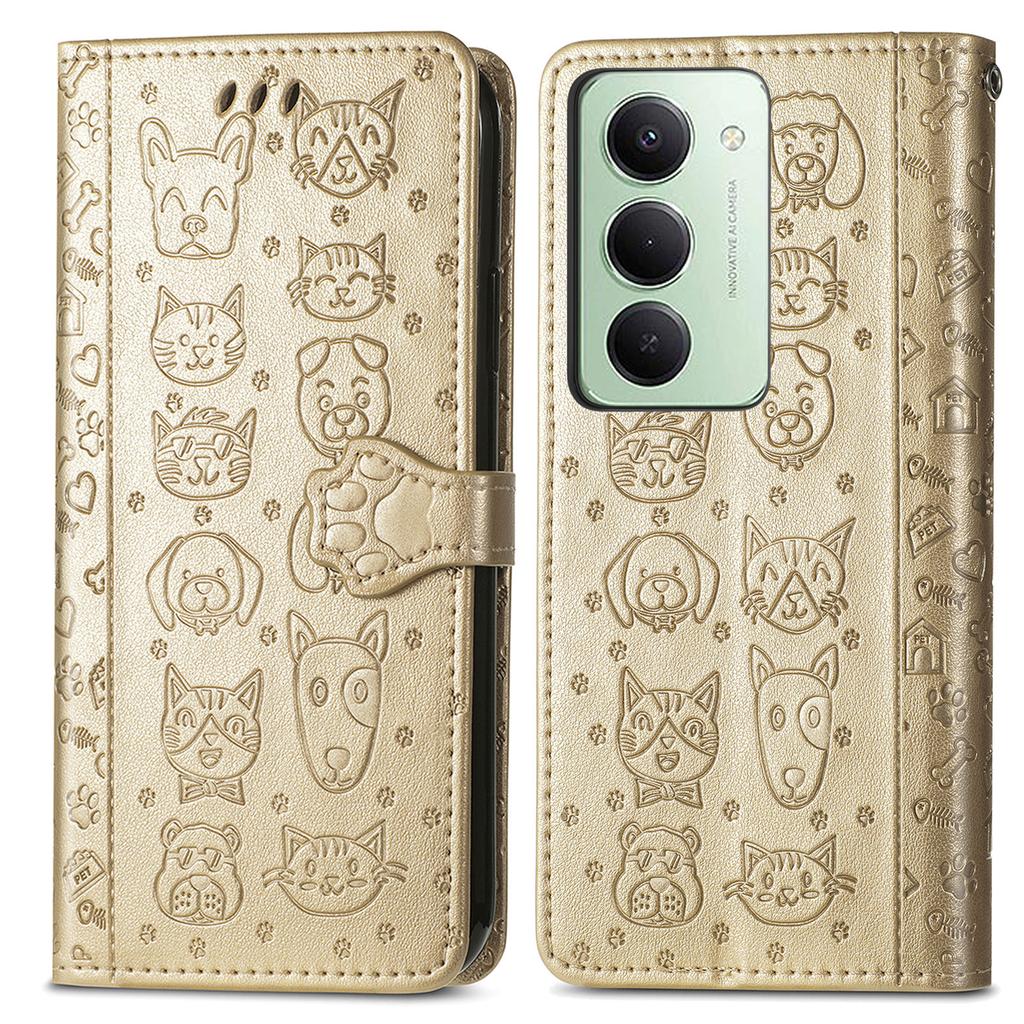 Pro Xiaomi Redmi 15 4G (EU) (171 mm) Pouzdro Flip Wallet Kožené Pouzdro na Telefon s Roztomilým Vzorem Kočky a Psa