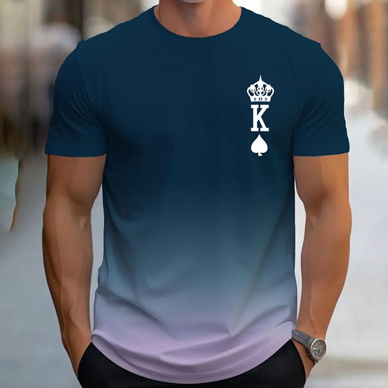 Men's Gradient Color Letter K Pattern Printed T-shirt Casual Short Sleeved Round Neck T-shirt