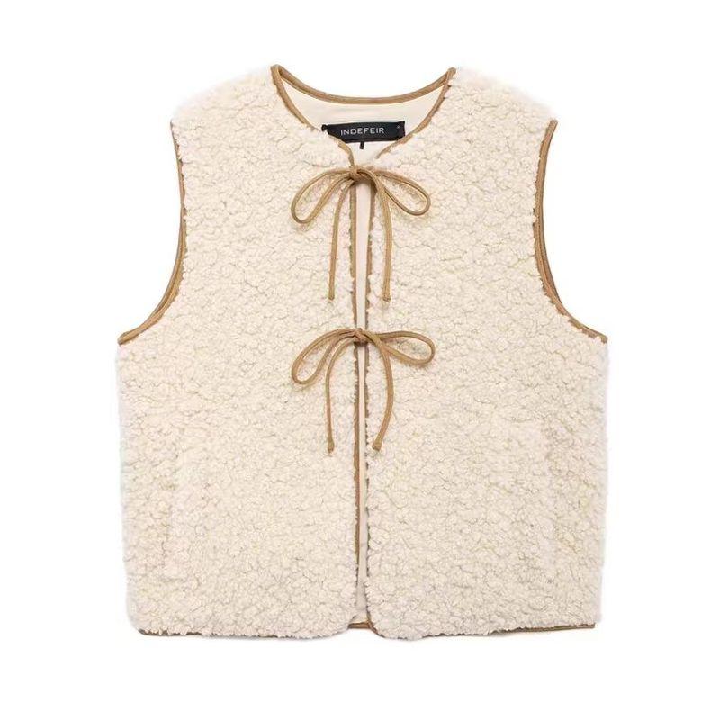 Za New Fall Women's Clothing 2025 Fashion Wind Stylish Simple and Versatile Shoelace Fleece Vest 3046534