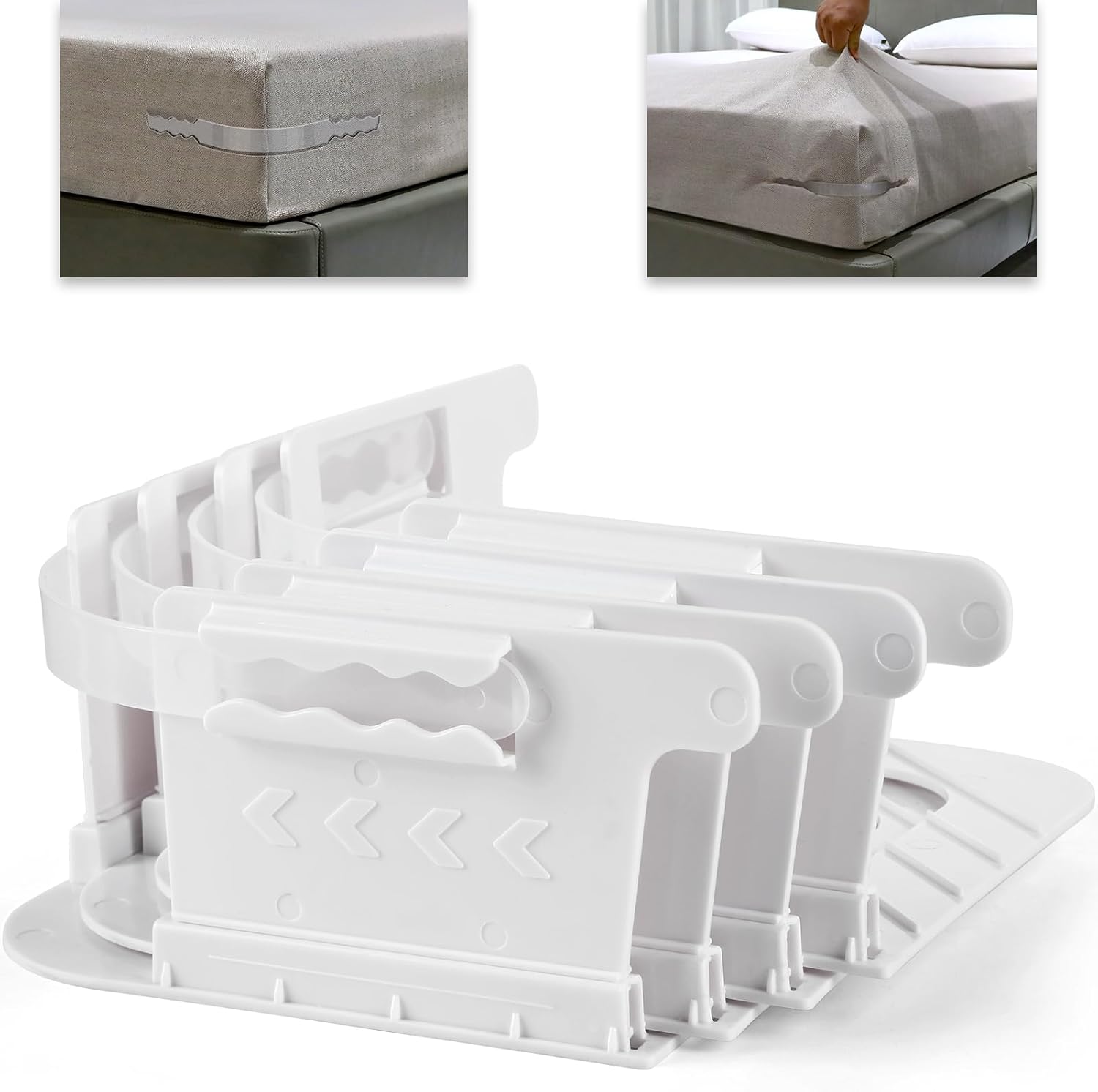 

Фиксаторы для простыней по углам - Ремни-держатели для простыней подходят для всех типов матрасов, Держатели для простыней на резинке надежно фиксируют простыни, Зажимы для простыней белый