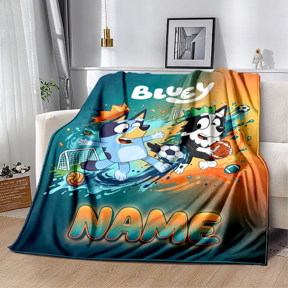 Bluey Sports Adventure Customize Your Name Blanket Gift Personalized Blanket Ultra-Soft Great for Seaside Couch Bed Home Decor Four Seasons Universal