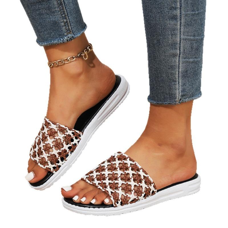 High-top Large-size Flip-flops, New Style Round-toe Open-weave Beach Shoes
