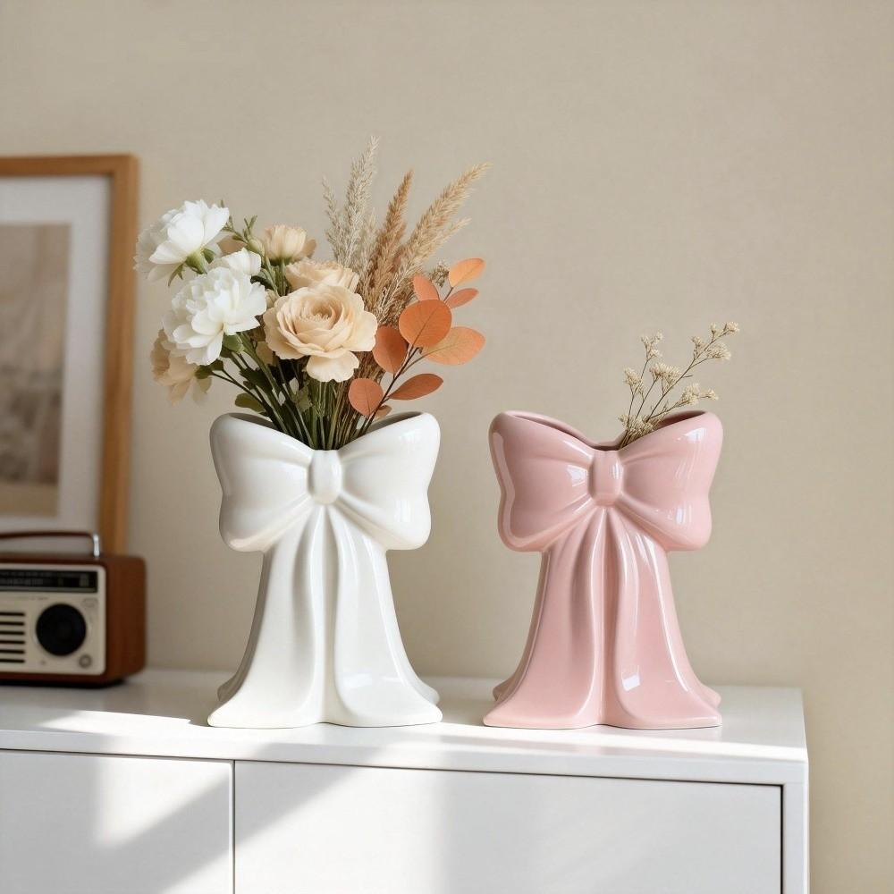 Handcrafted Ceramic Bow Vase Pink Coquette Ceramic Plant Pot Elegant Flower Vase  Holiday Decor