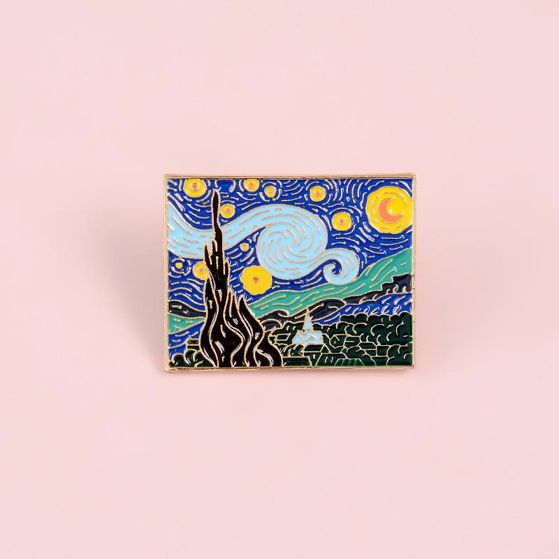 Stunning Van Gogh Starry Night Brooch Unique Geometric Design For Men And Women