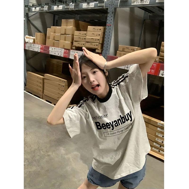 Women's three-stripe short-sleeved t-shirt, new summer style, round neck top