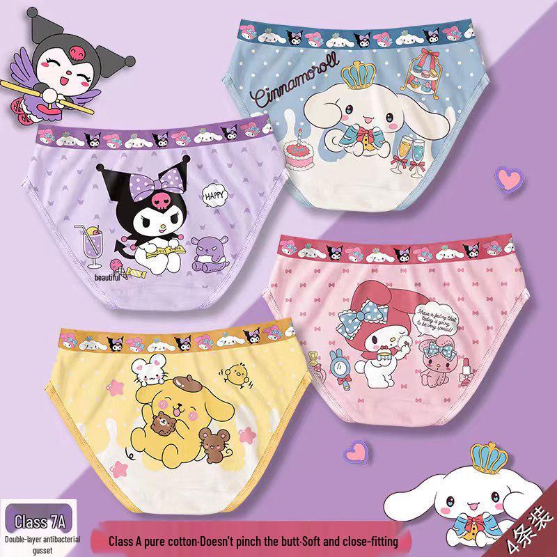 Class A Pure Cotton Girls' Cartoon Boxer Briefs - Breathable, Antibacterial Underwear for Small to Large Children