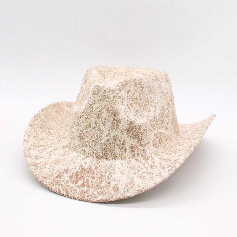 Upturned Edge Black European And American Top Hat Western Cowboy Hat Textured Jazz Hat Imitation Leather Felt Hat Cross-Border Top Hat For Men And