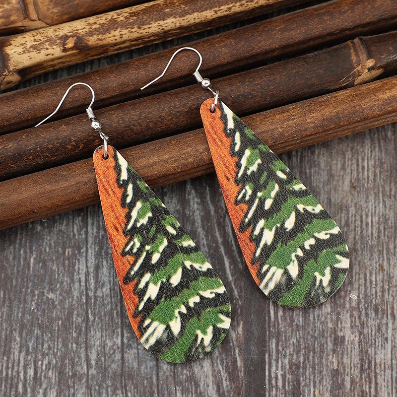 Kreatywne Drewniane Długie Kolczyki Choinkowe - Styl Europejski i Amerykański