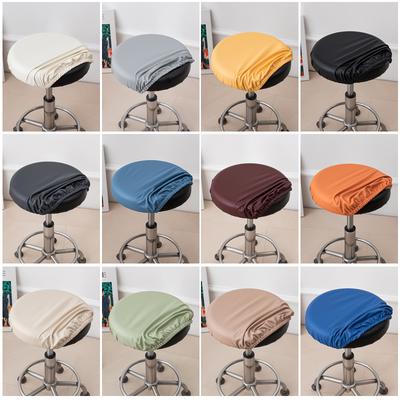 Waterproof PU Bar Stool Cover Round Seat Cushion Cover Stretch Chair Covers with Non Slip Bottom for Bar, Kitchen, Dining Room