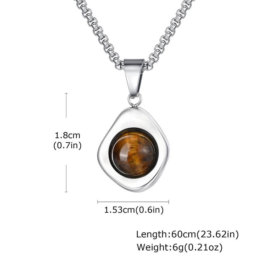 Accessories Men'S Stainless Steel All-Light Irregular Natural Tiger'S Eye Stone Agate Stone Pendant Necklace Pn-2189