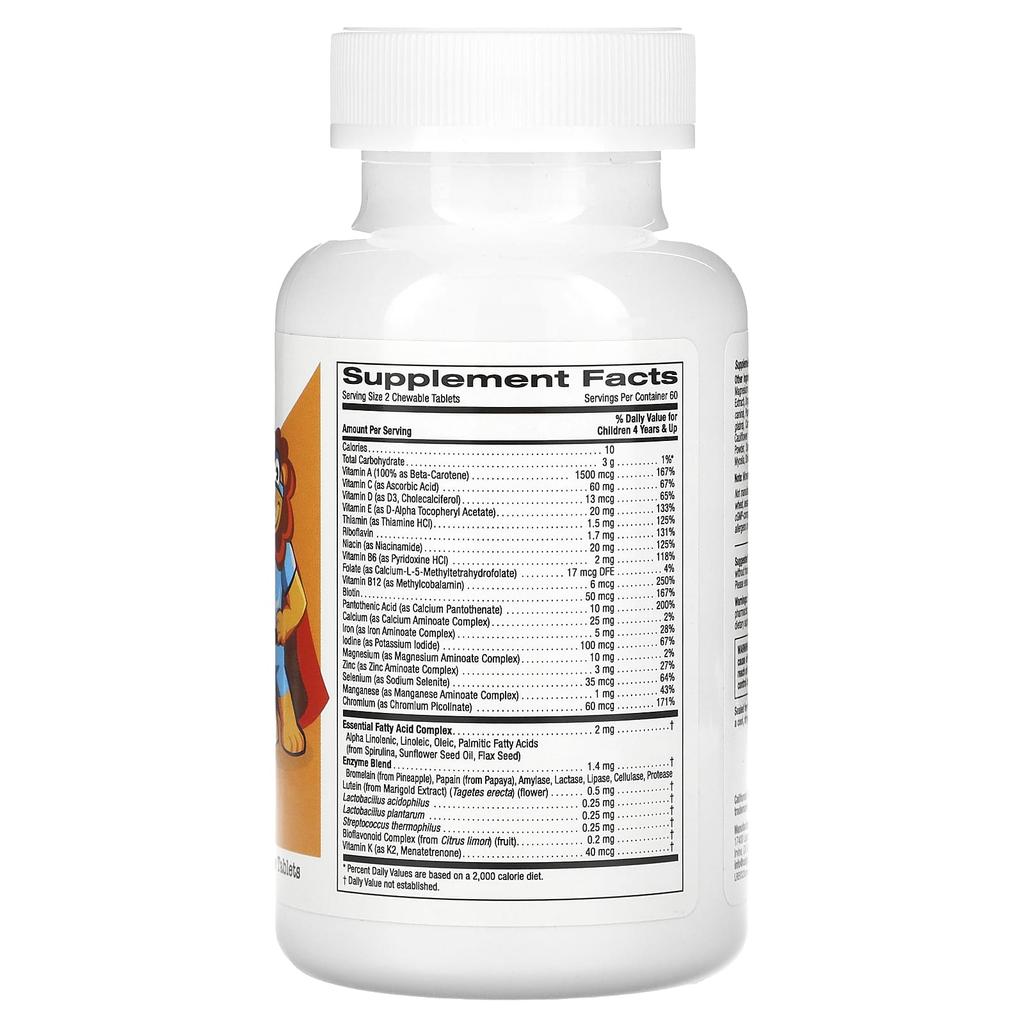 California Gold Nutrition, Kaubares Multivitaminpräparat für Kinder mit Probiotika und Enzymen, verschiedene Fruchtaromen, 120 vegane Tabletten